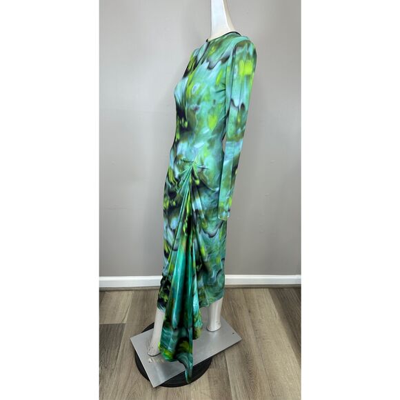 Silvia Tcherassi Ananya Abstract Long Sleeve Draped Midi Dress Green Small $990 - Picture 8 of 12